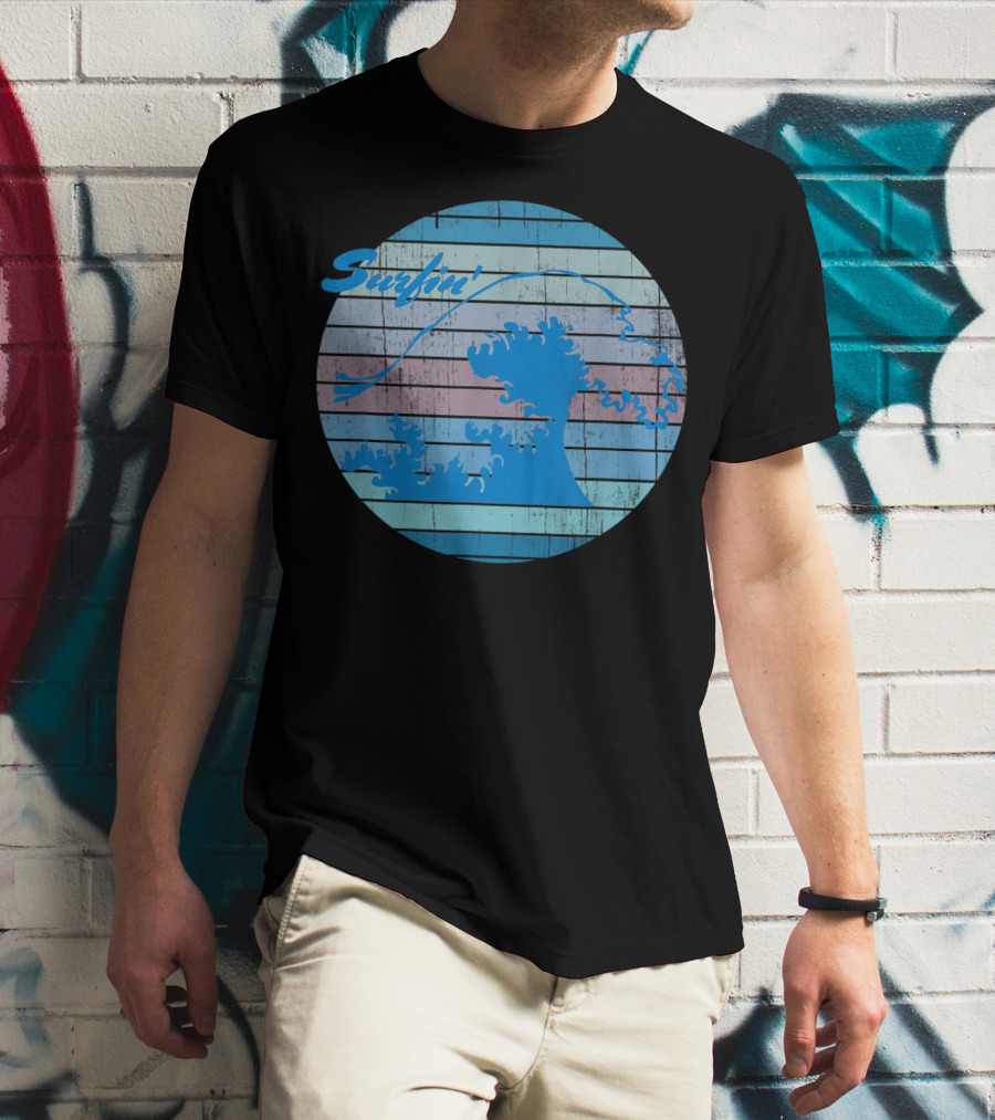 Surfin' Classic Surfing Waves Ocean Stripes T-Shirt