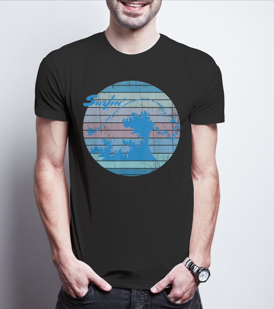 Surfin' Classic Surfing Waves Ocean Stripes T-Shirt