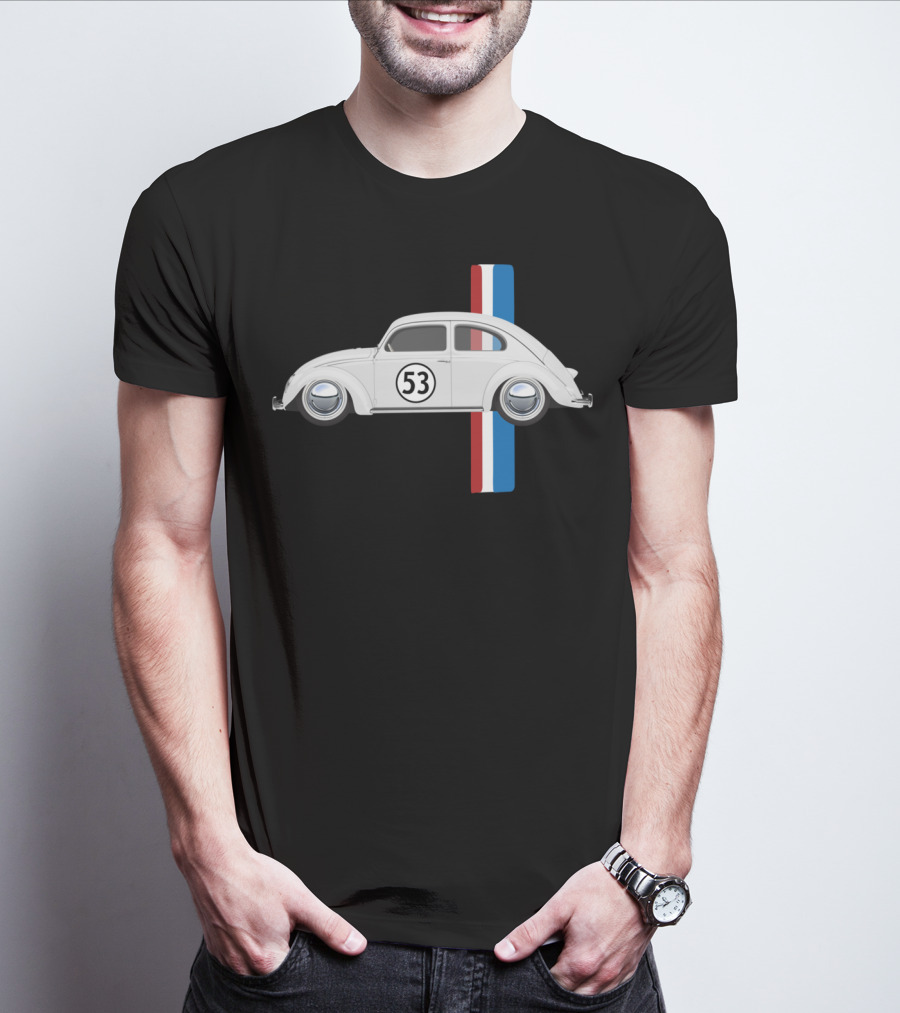 Classic Vintage Car Oldtimer 53 Bug Buggy With Red White Blue Stripes T-Shirt