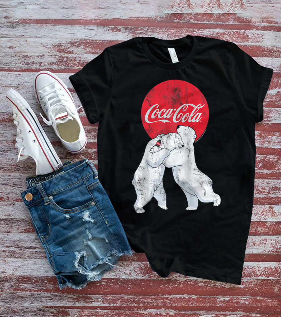 Coca-Cola Christmas Polar Bears Hugging With Red Circle Classic BL T-Shirt
