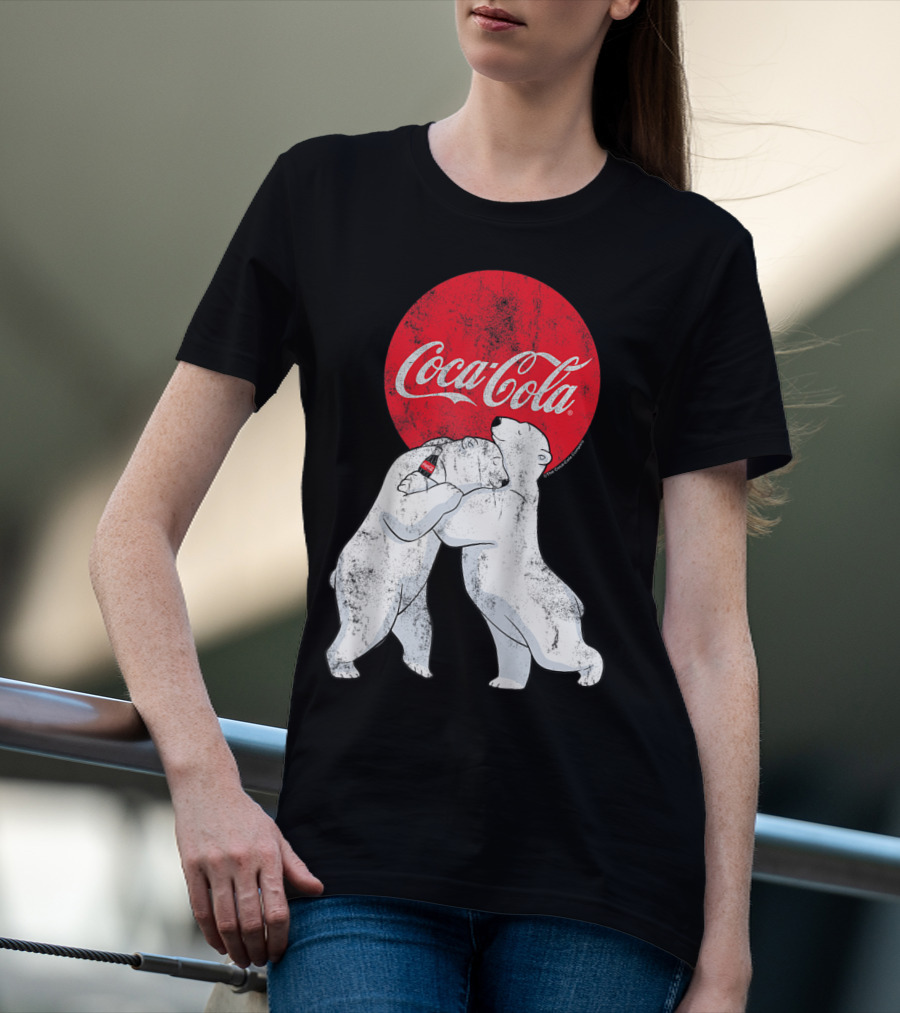 Coca-Cola Christmas Polar Bears Hugging With Red Circle Classic BL T-Shirt