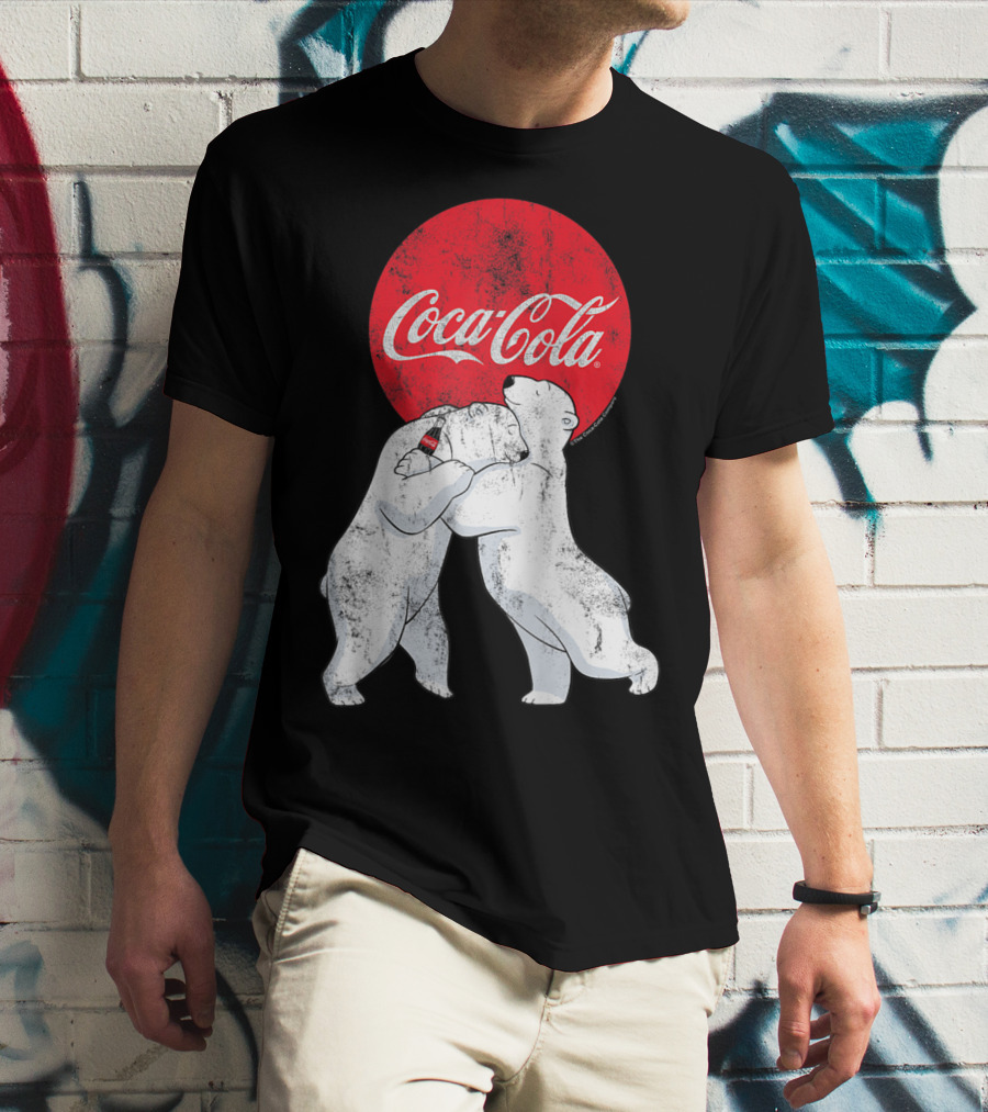 Coca-Cola Christmas Polar Bears Hugging With Red Circle Classic BL T-Shirt