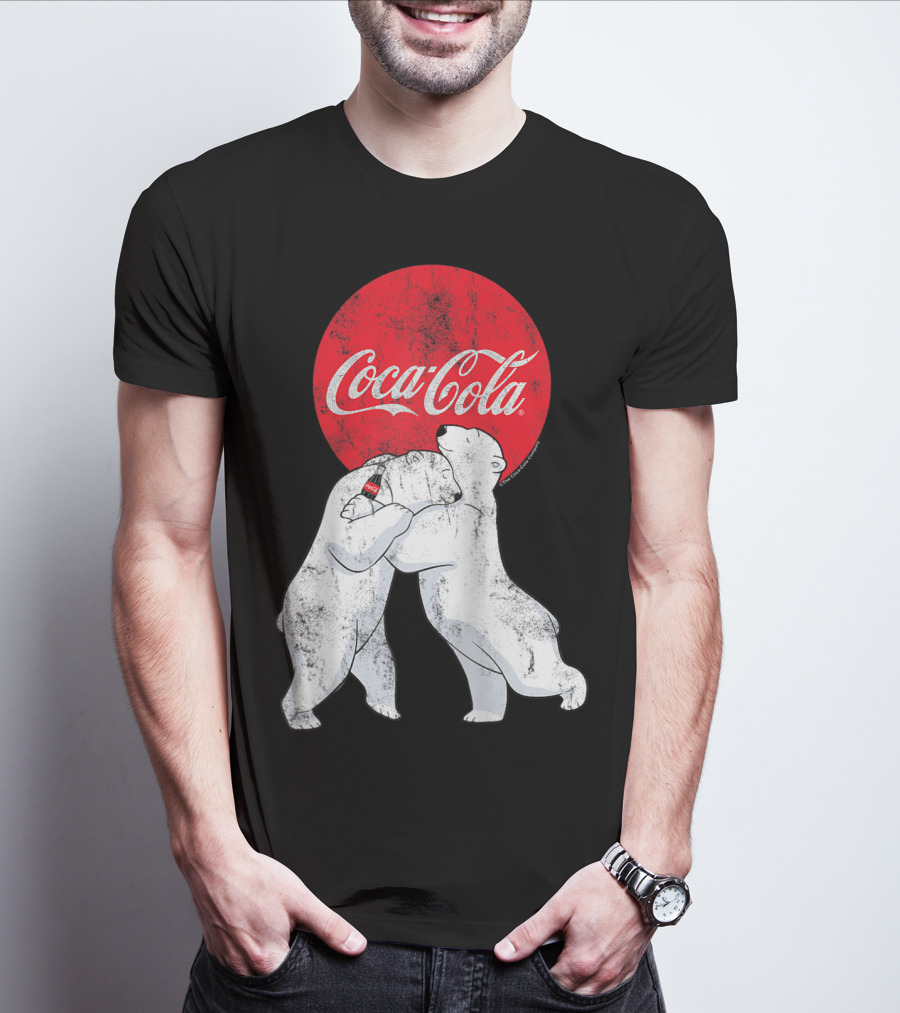 Coca-Cola Christmas Polar Bears Hugging With Red Circle Classic BL T-Shirt