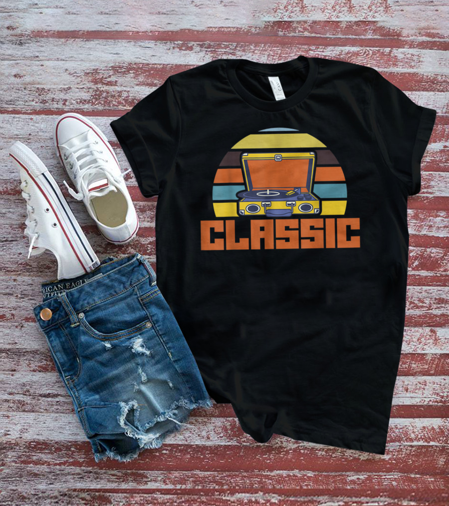 Classic Cool Turntable Vinyl Music Lifestyle Retro Strip T-Shirt