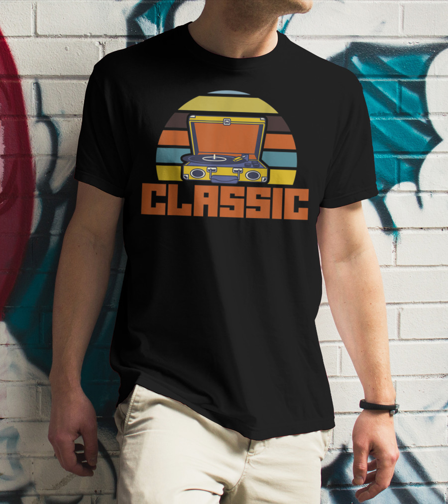Classic Cool Turntable Vinyl Music Lifestyle Retro Strip T-Shirt