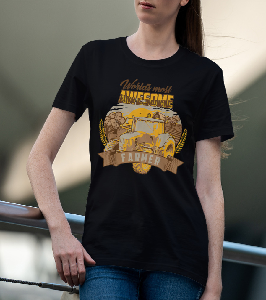 World's Most Awesome Farmer Tractor Wheat Field Scene T-Shirt
