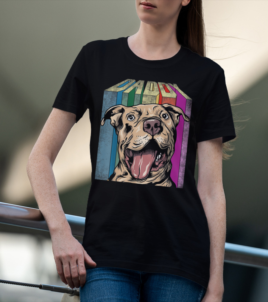 Daddy Colorful Pitbull Dog T-Shirt
