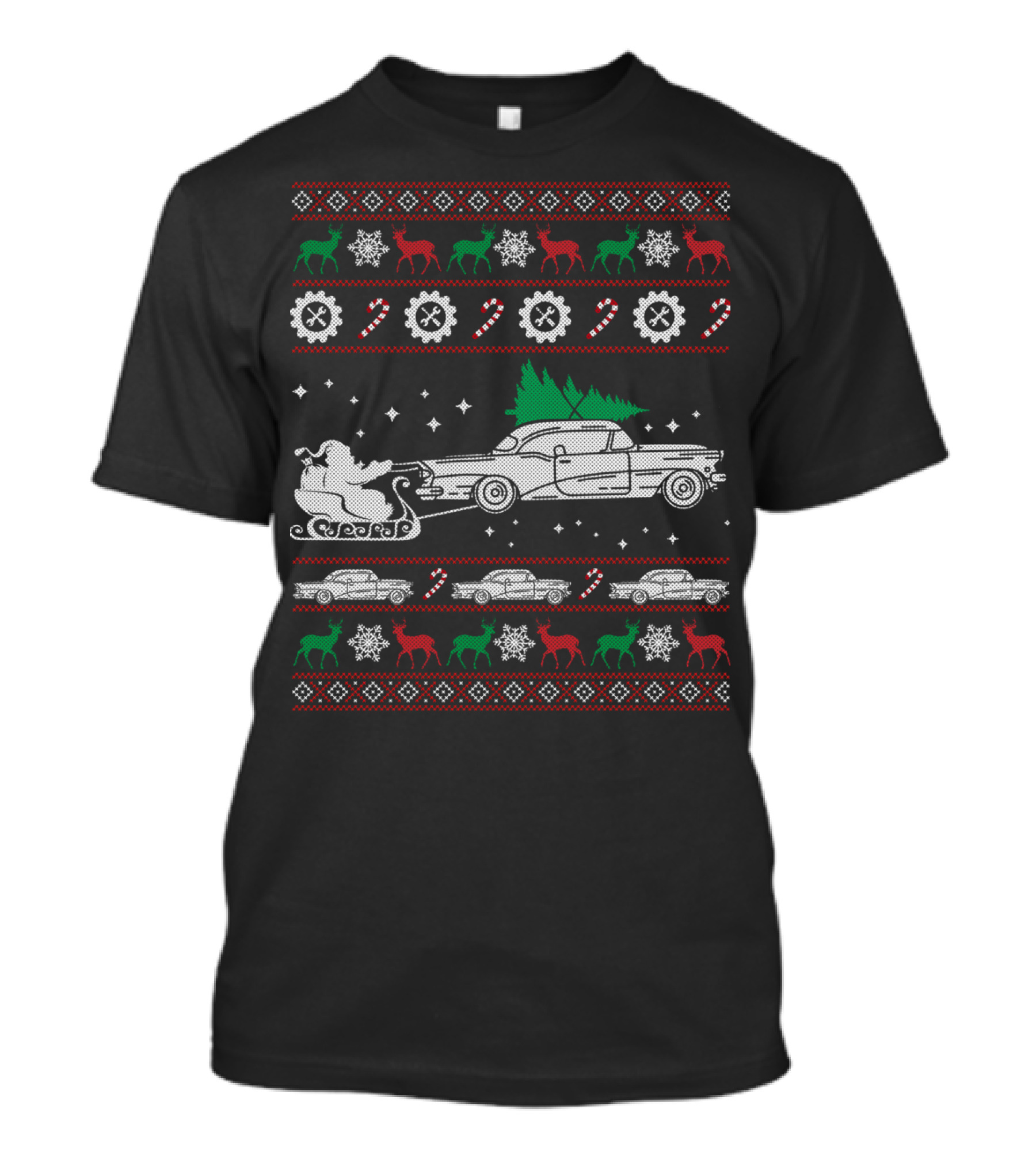 Santa Sleigh Racing Classic Car Holiday T-Shirt