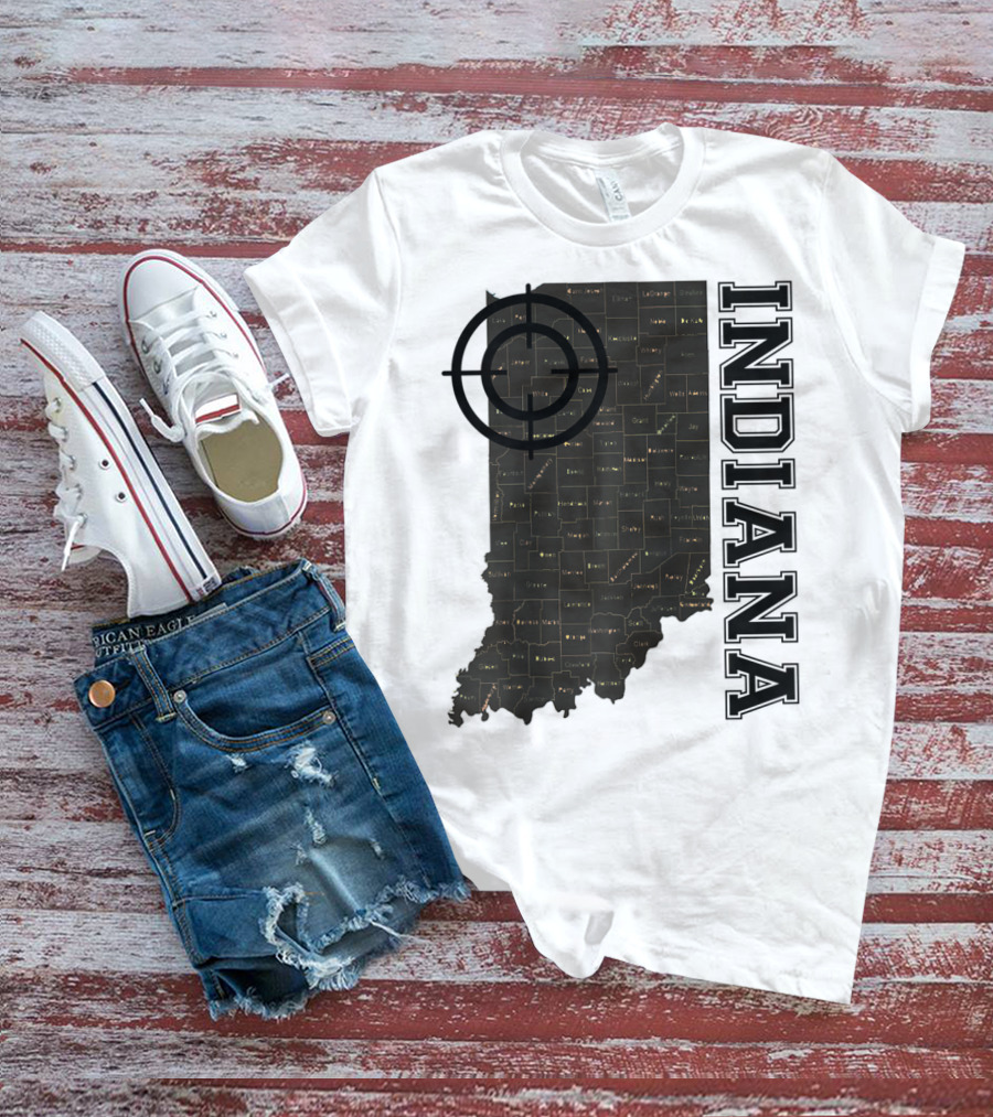 Indiana Map County Outline Vintage Classic Black EJ Maze T-Shirt