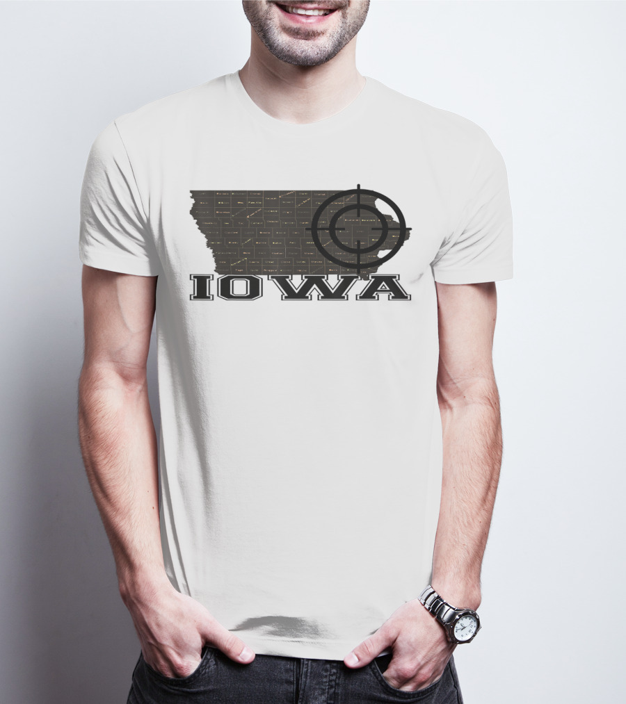 Iowa Map Vintage Fun Black With Target Overlay T-Shirt