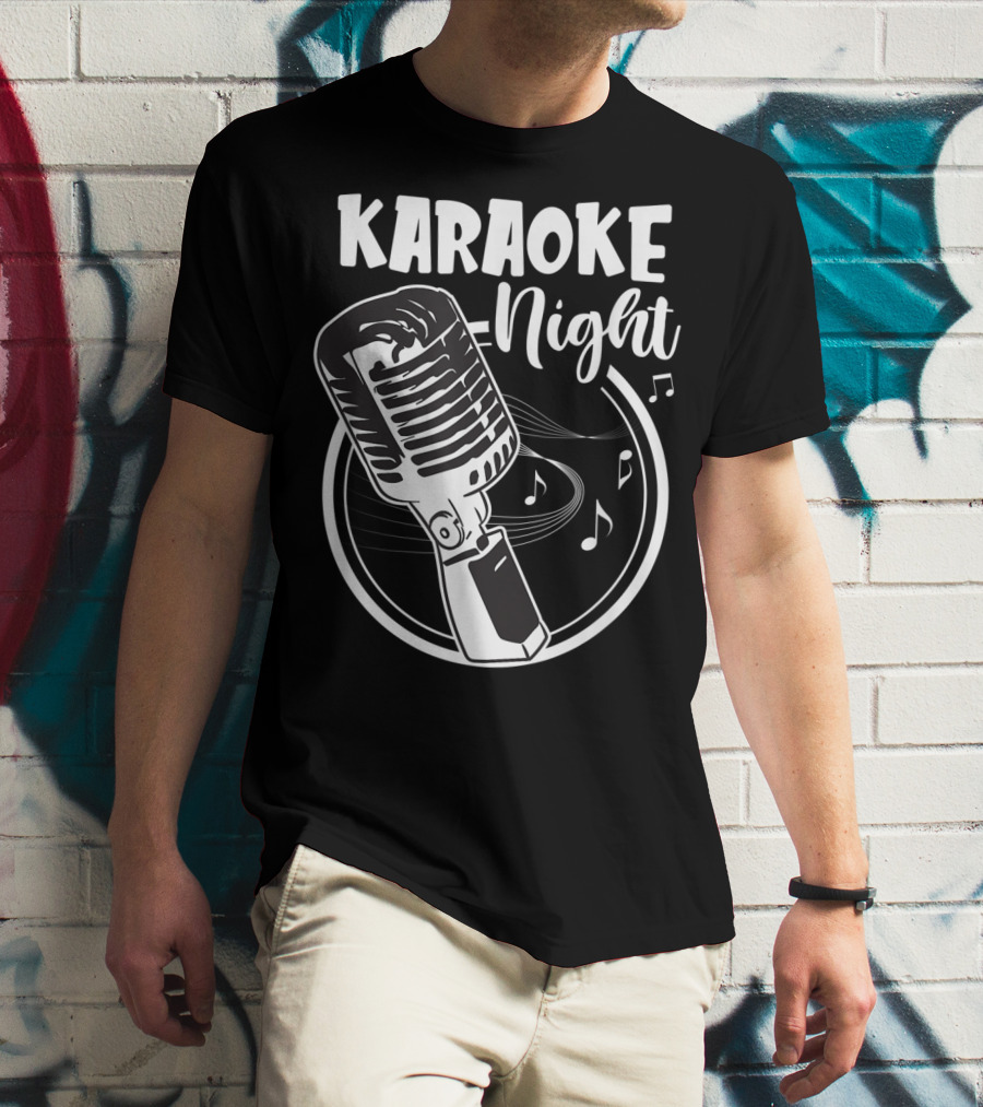 Karaoke Night Classic Mic Singing Music Notes T-Shirt