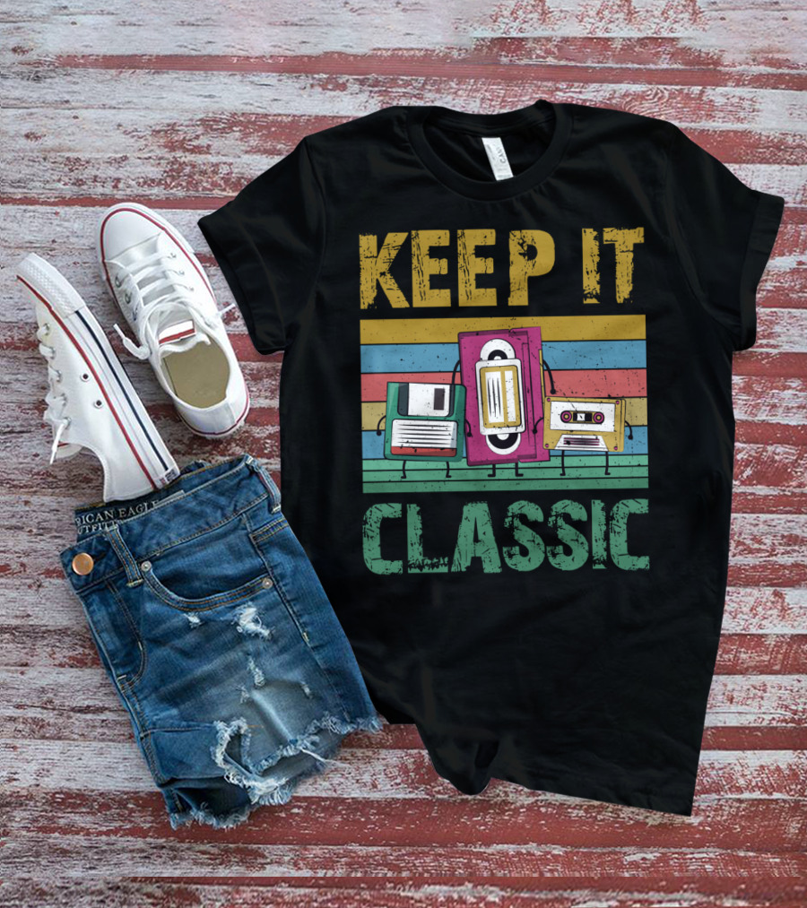 Keep It Classic 90s Throwback Old Technology Cassette VHS Diskette Fun Retro Vibes T-Shirt