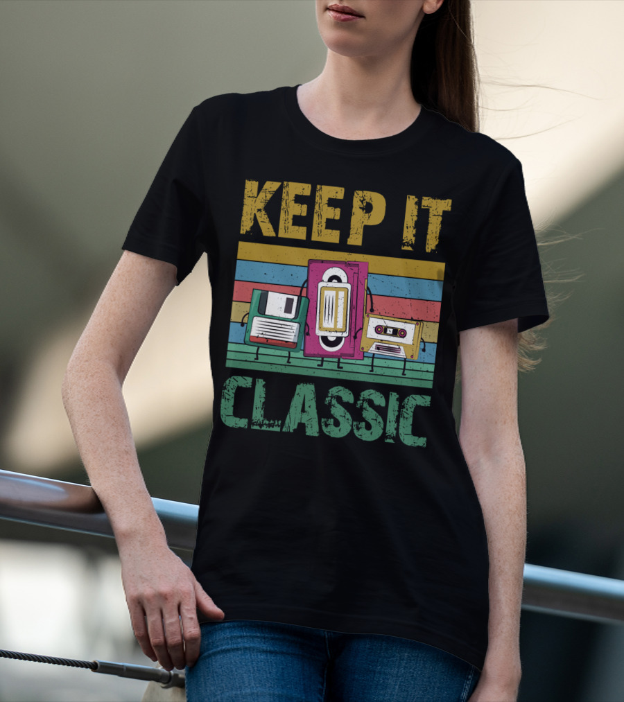 Keep It Classic 90s Throwback Old Technology Cassette VHS Diskette Fun Retro Vibes T-Shirt