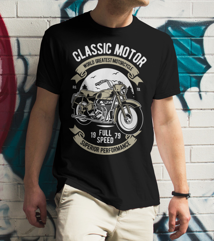 CLASSIC MOTOR WORLD GREATEST MOTORCYCLE FULL SPEED 1979 SUPERIOR PERFORMANCE MEN'S BIKER MOTORCYCLE BIKE T-Shirt