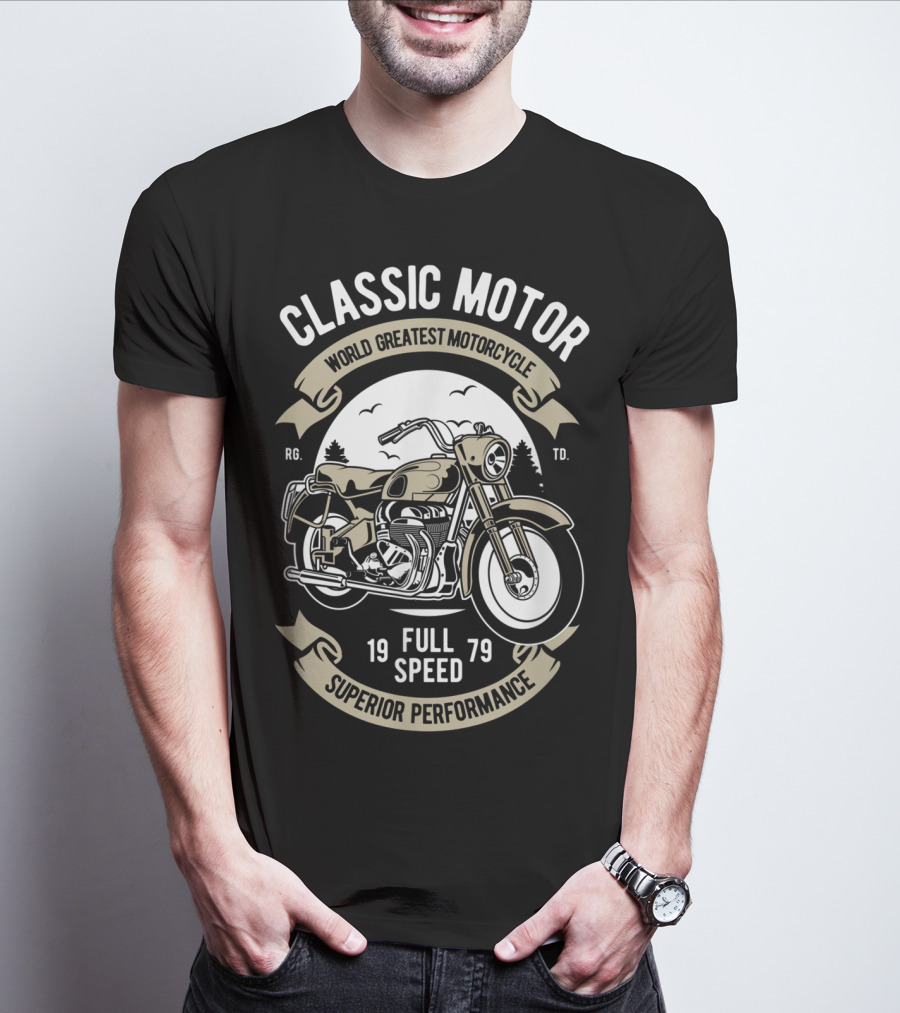 CLASSIC MOTOR WORLD GREATEST MOTORCYCLE FULL SPEED 1979 SUPERIOR PERFORMANCE MEN'S BIKER MOTORCYCLE BIKE T-Shirt