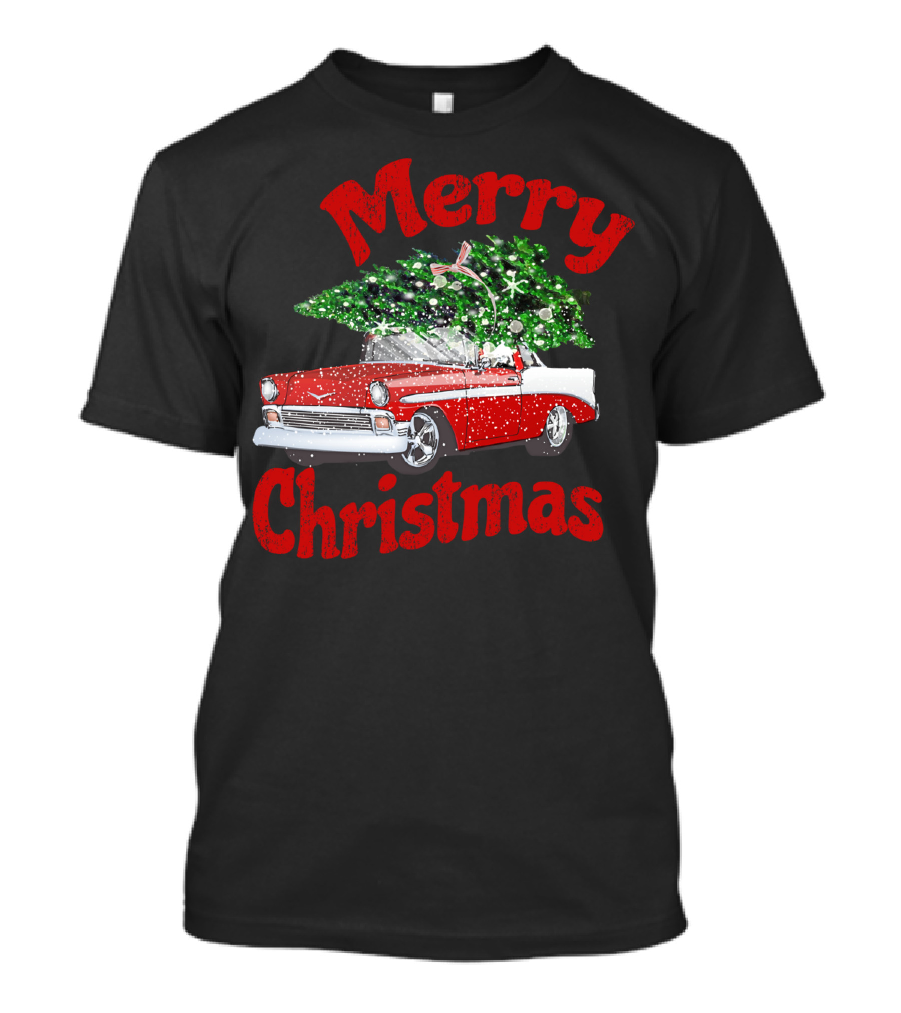 Merry Christmas Vintage Classic Car With Christmas Tree T-Shirt