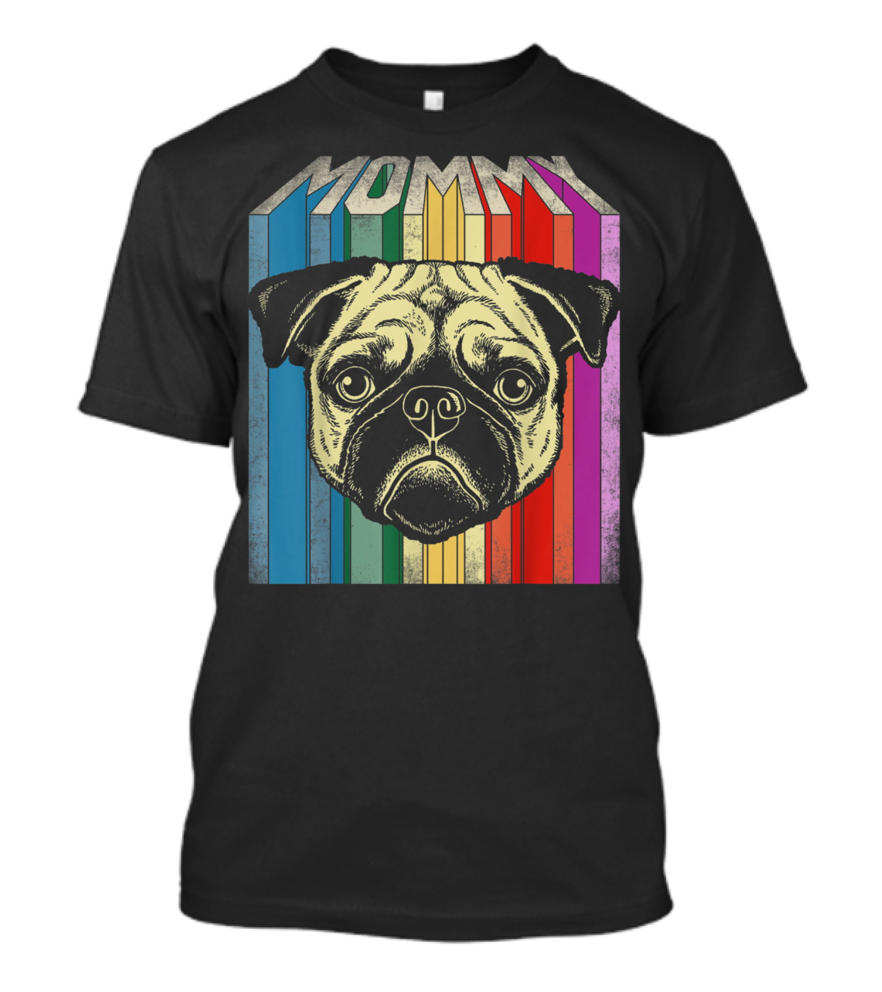 Mommy Pug Dog Retro Rainbow Stripes T-Shirt