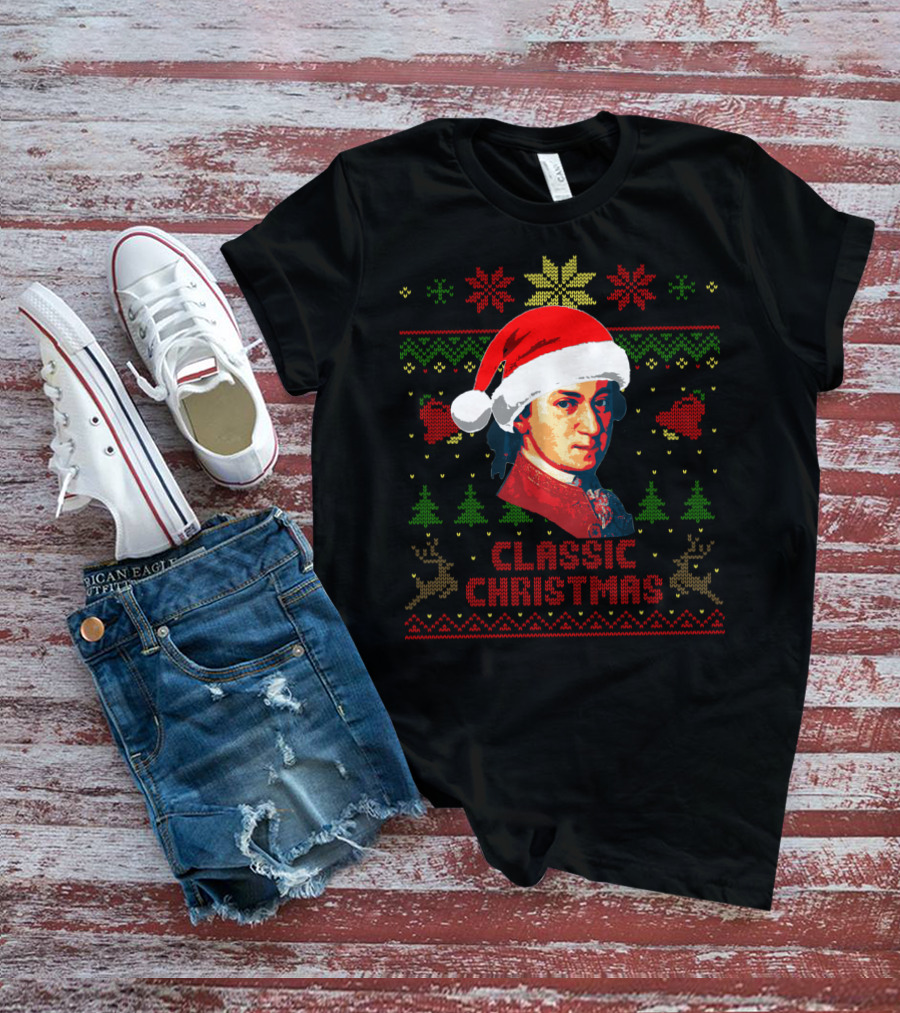 Classic Christmas Mozart Santa Hat T-Shirt