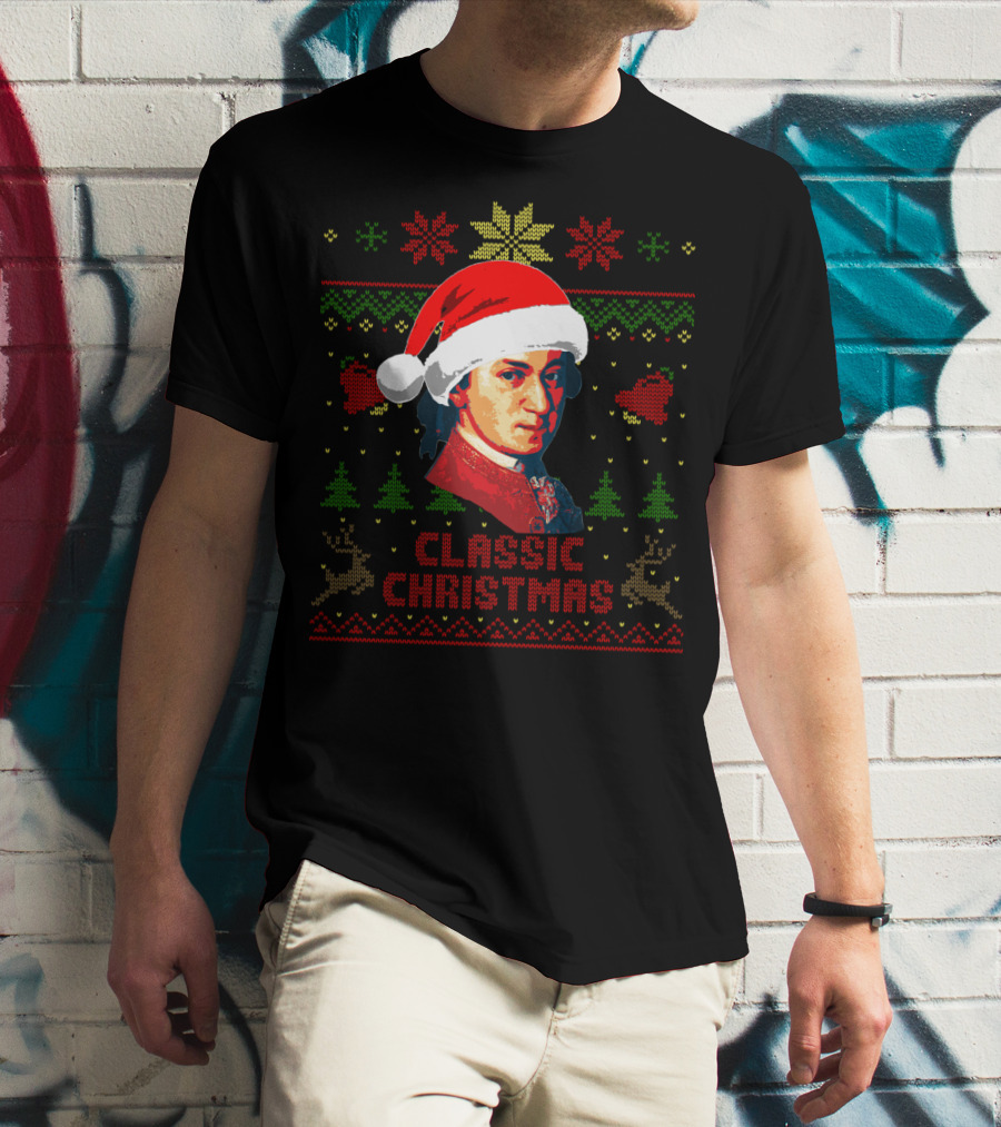 Classic Christmas Mozart Santa Hat T-Shirt