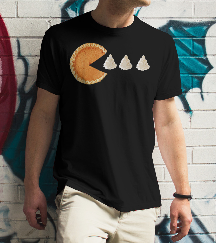 Pumpkin Piece Thanksgiving Day Video Game Pie Whipped Cream Chase T-Shirt