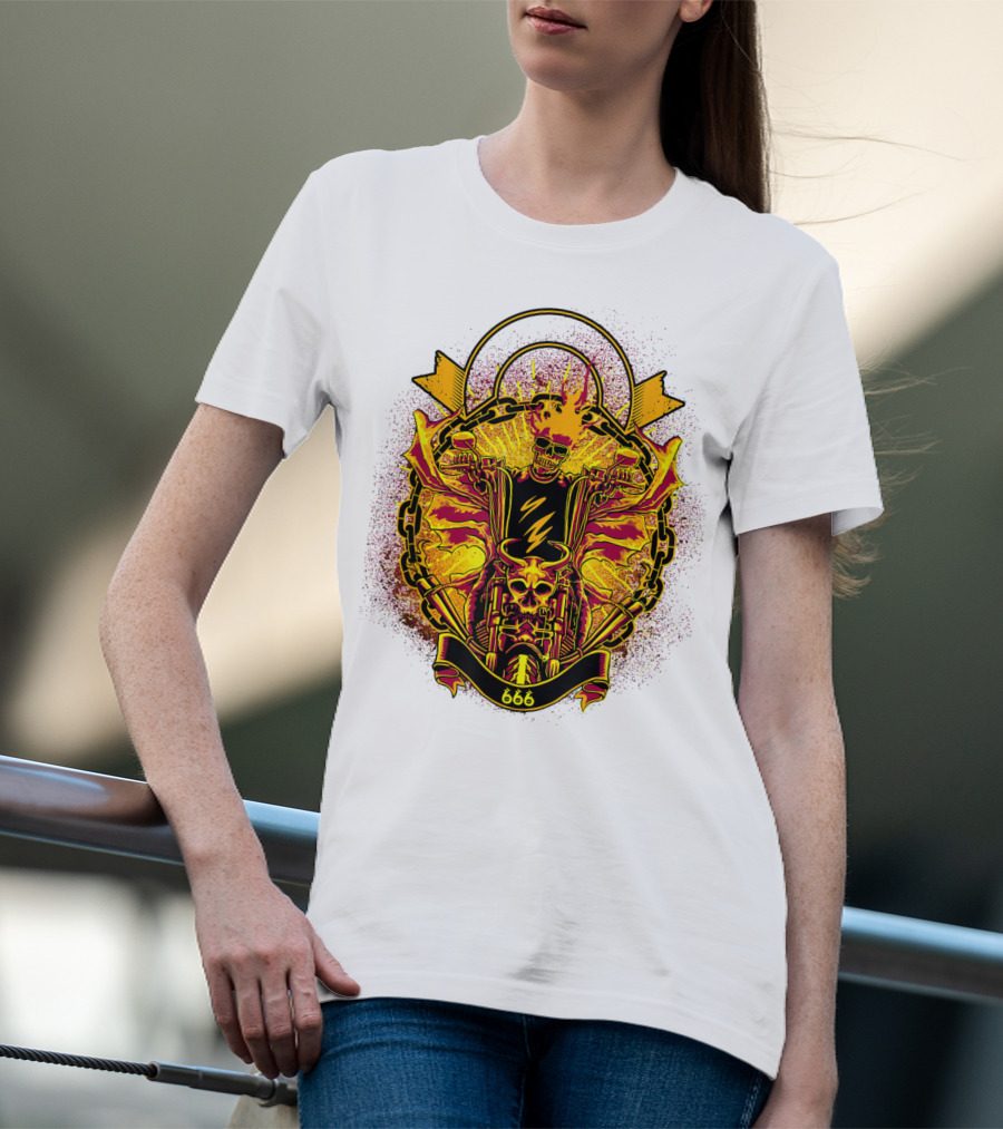 Skull Rider 666 Motorcycle Classic Rock Vintage Blaze T-Shirt