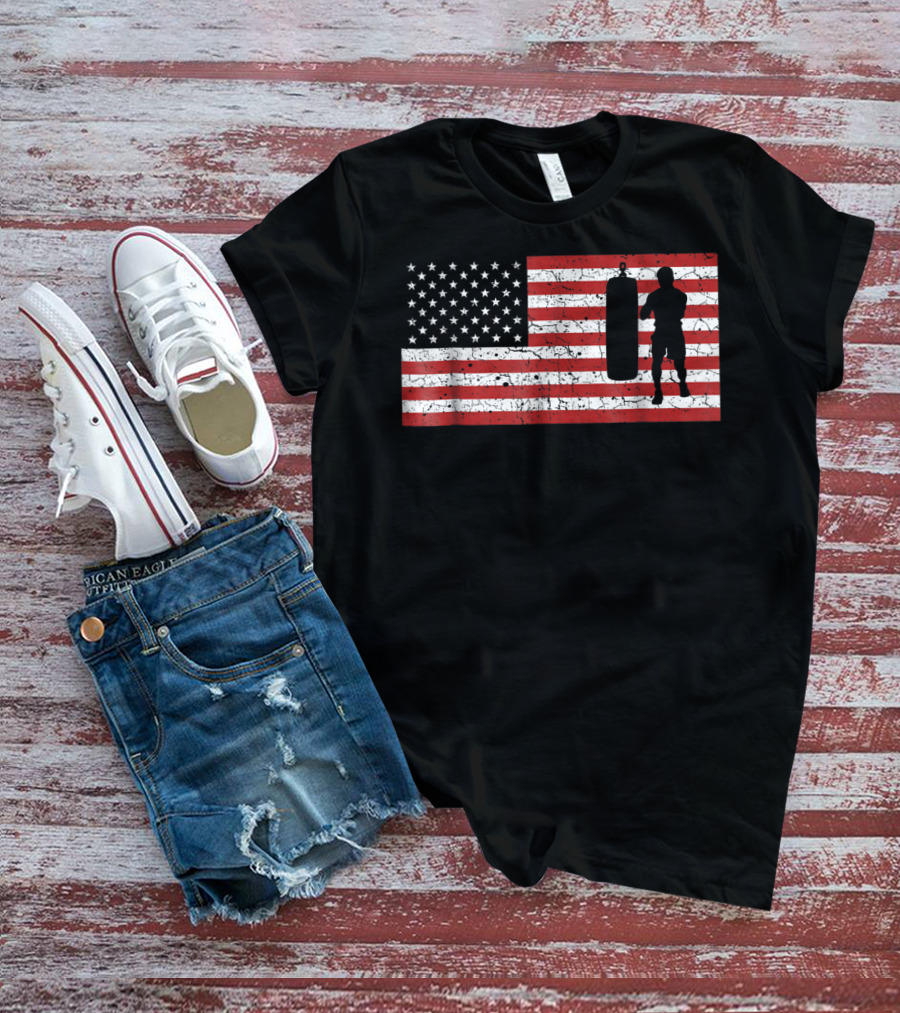 American Flag Boxing Silhouette Training T-Shirt