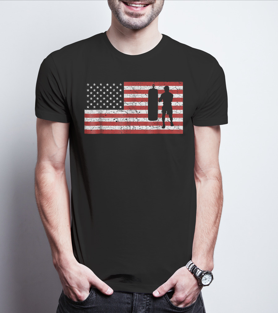 American Flag Boxing Silhouette Training T-Shirt