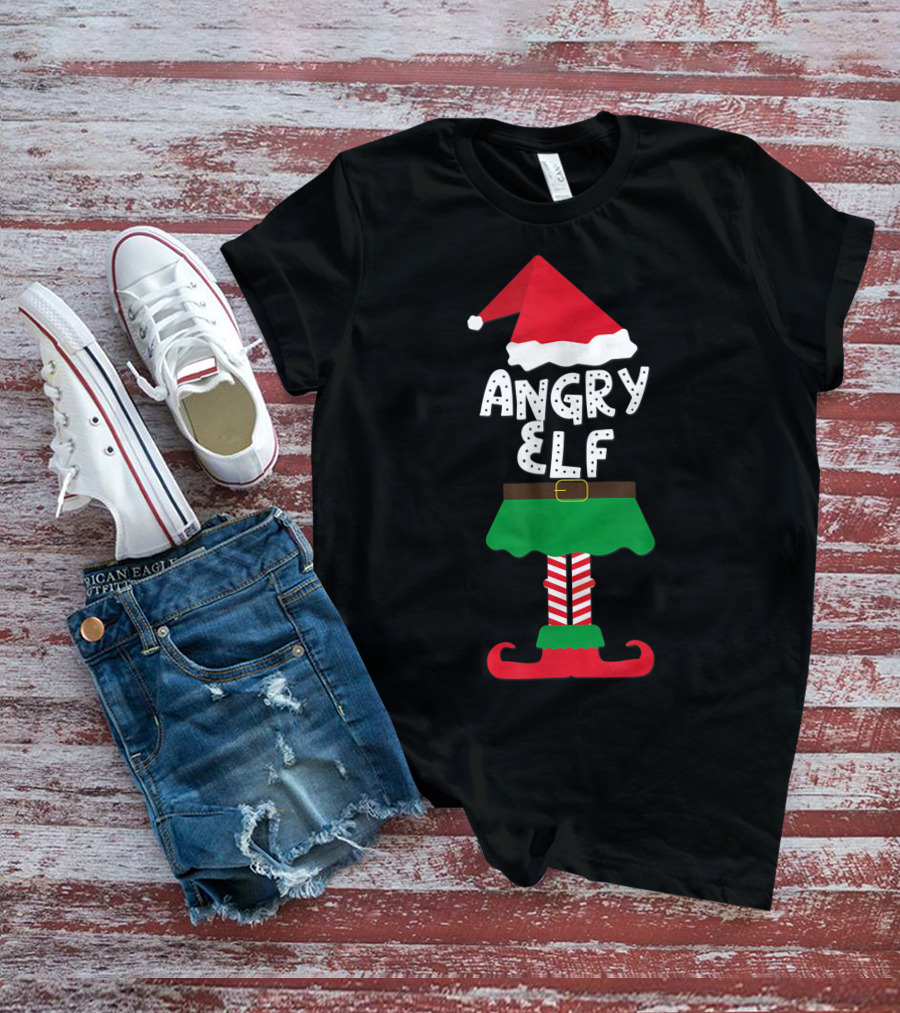 Angry Elf Santa Hat And Costume Family Matching Kids Holiday T-Shirt