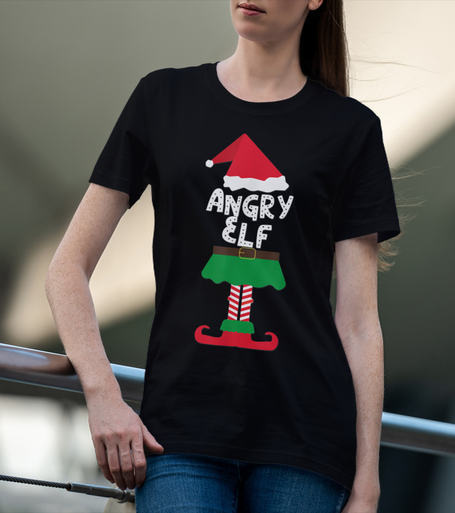 Angry Elf Santa Hat And Costume Family Matching Kids Holiday T-Shirt