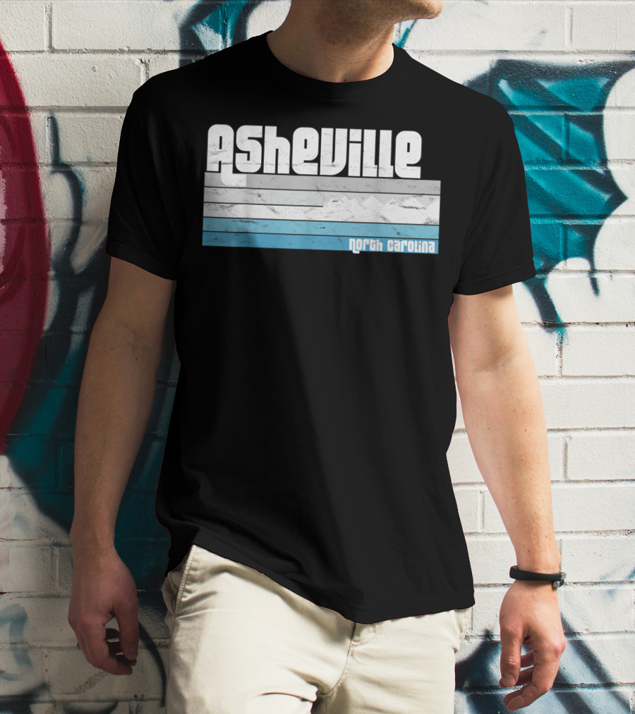Asheville North Carolina Blue Ridge Mountains Retro Stripes T-Shirt