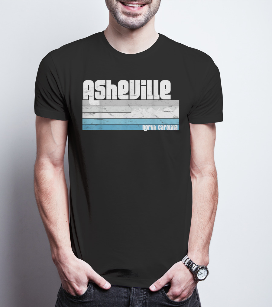 Asheville North Carolina Blue Ridge Mountains Retro Stripes T-Shirt