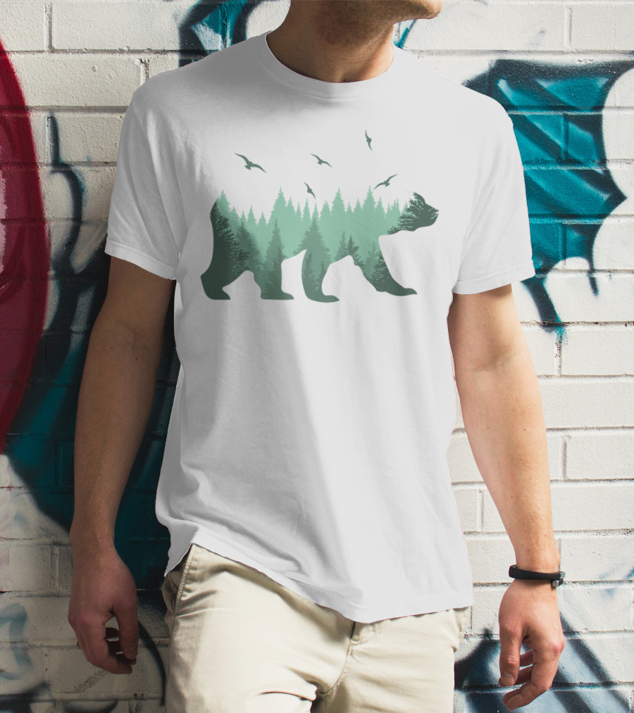 Bear Forest Silhouette With Trees And Eagles In The Woods T-Shirt