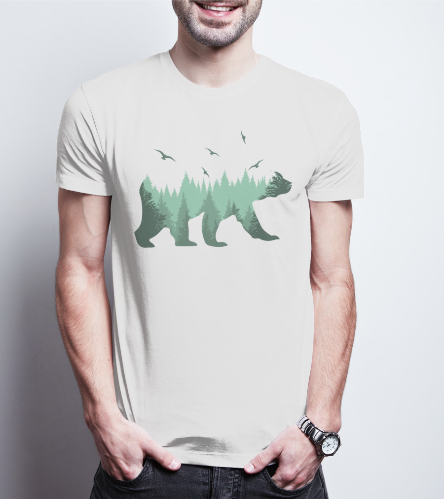 Bear Forest Silhouette With Trees And Eagles In The Woods T-Shirt