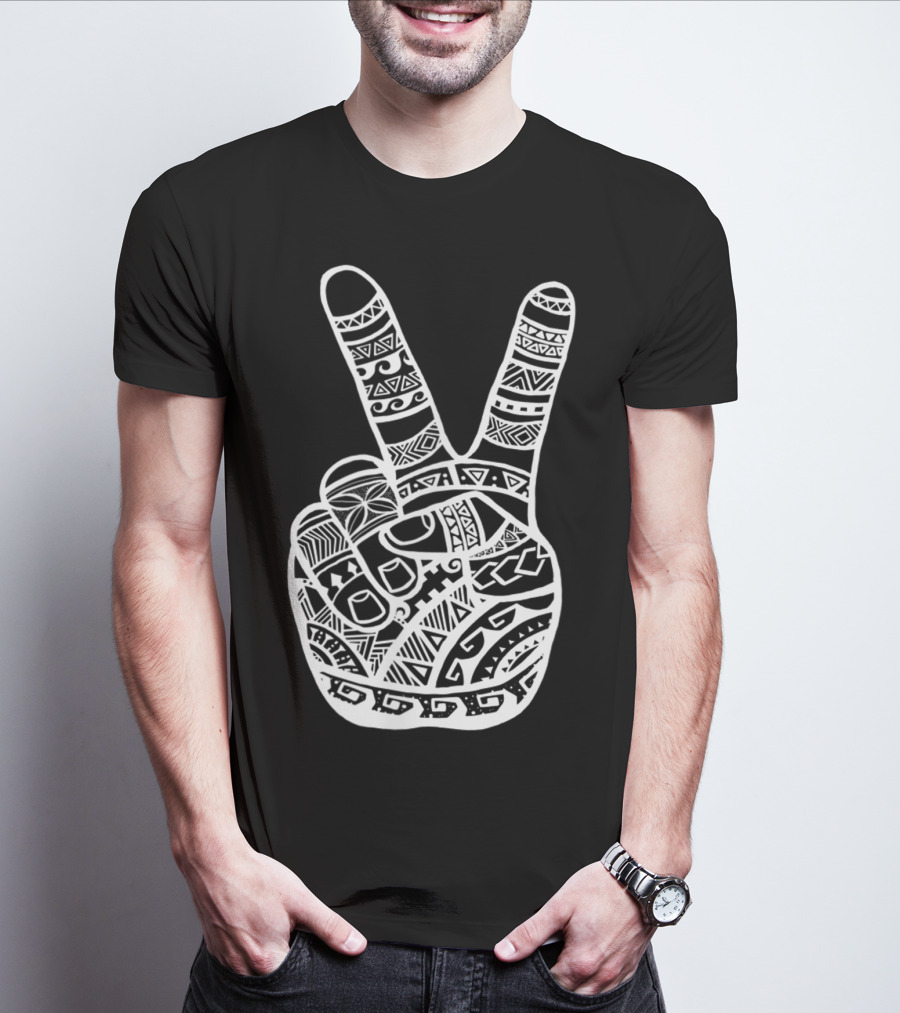 Boho Tiki Tattoo Polynesian Peace Sign Hand T-Shirt