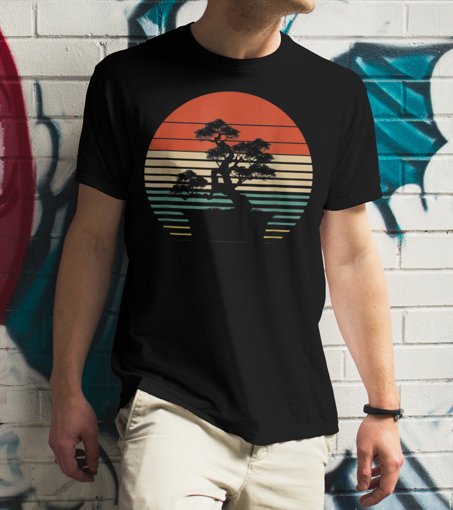 Bonsai Tree Japanese Retro Sunset T-Shirt