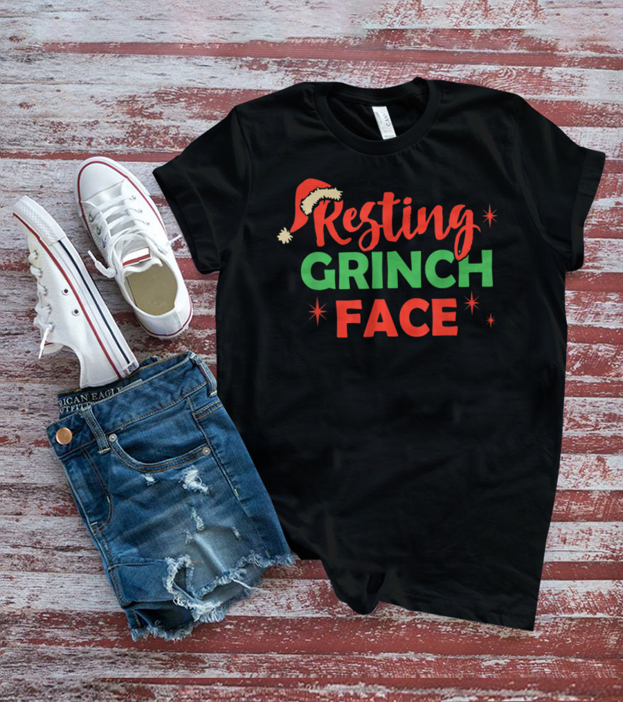 Resting Grinch Face Christmas Santa Hat T-Shirt