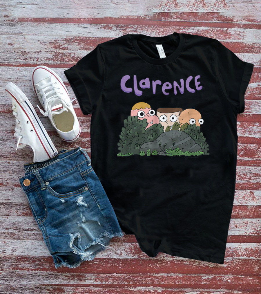 Clarence Cartoon Friends Hiding Behind Bushes T-Shirt