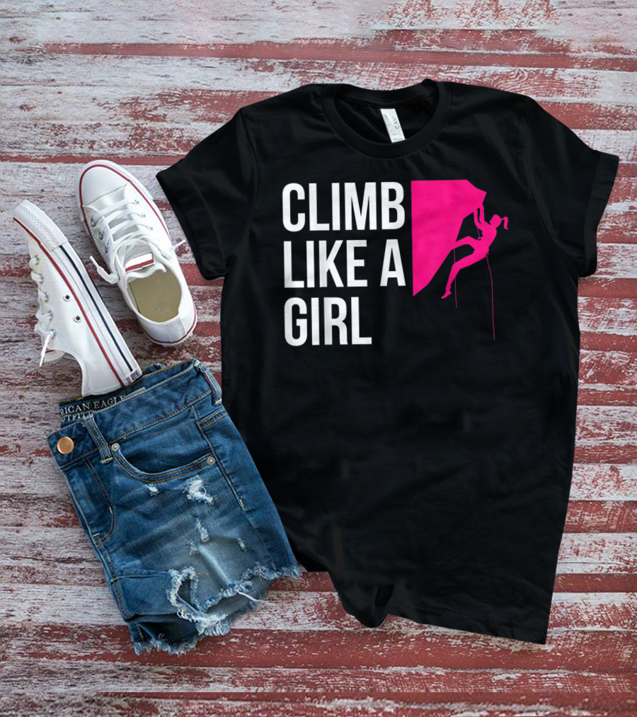 Climb Like A Girl Women's Rock Climbing Iconic Pink T-Shirt