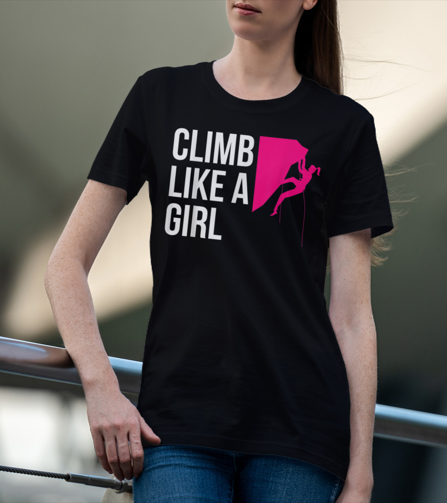 Climb Like A Girl Women's Rock Climbing Iconic Pink T-Shirt