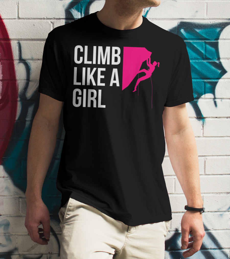 Climb Like A Girl Women's Rock Climbing Iconic Pink T-Shirt