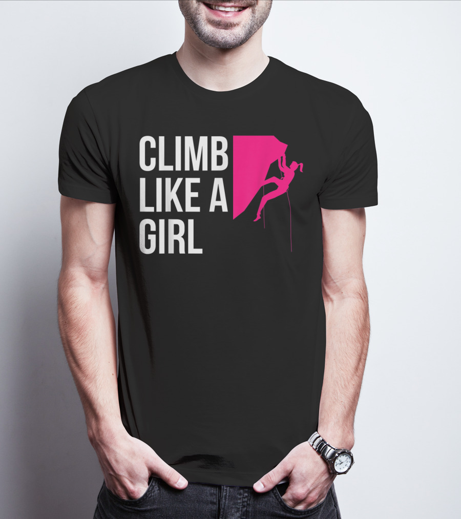 Climb Like A Girl Women's Rock Climbing Iconic Pink T-Shirt