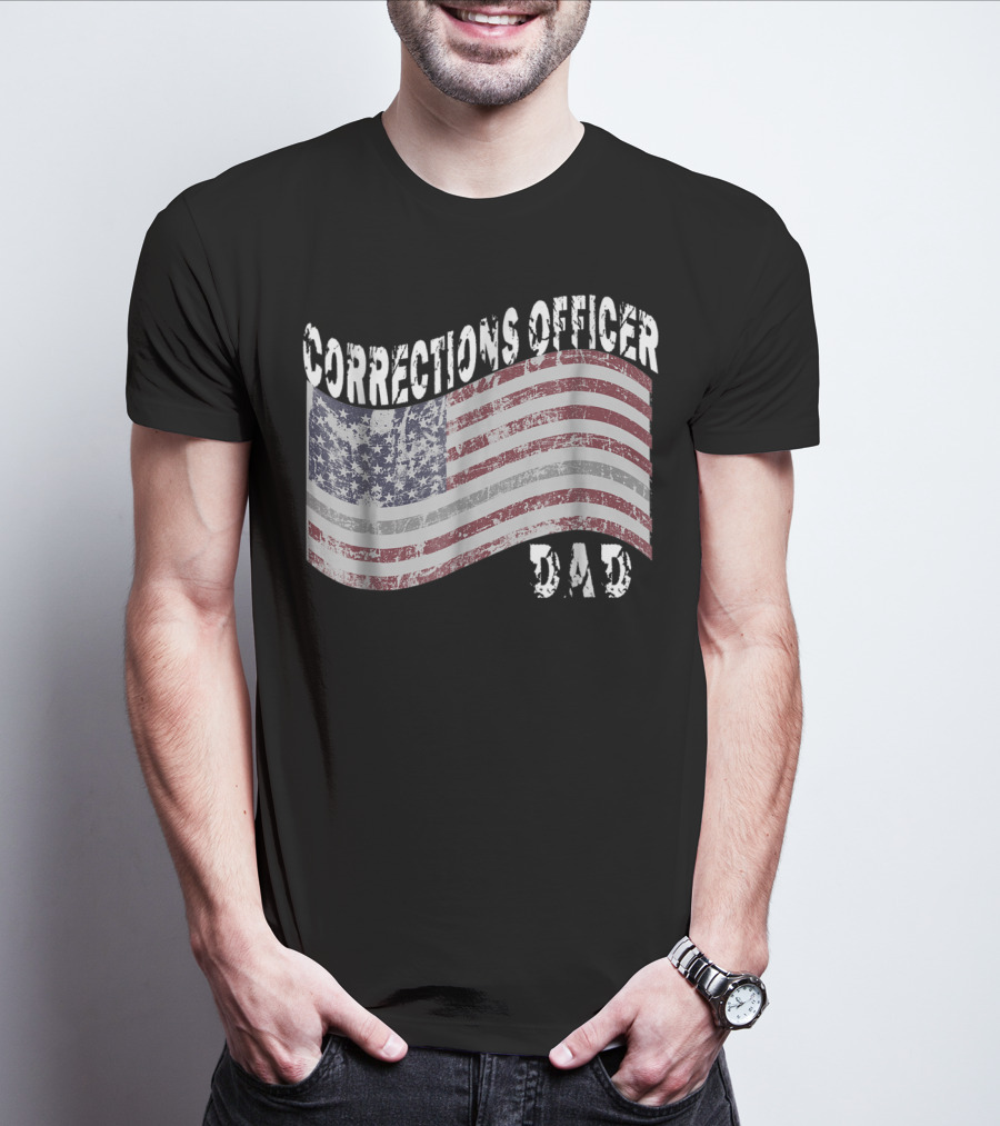 Corrections Officer Dad Distressed American Flag T-Shirt