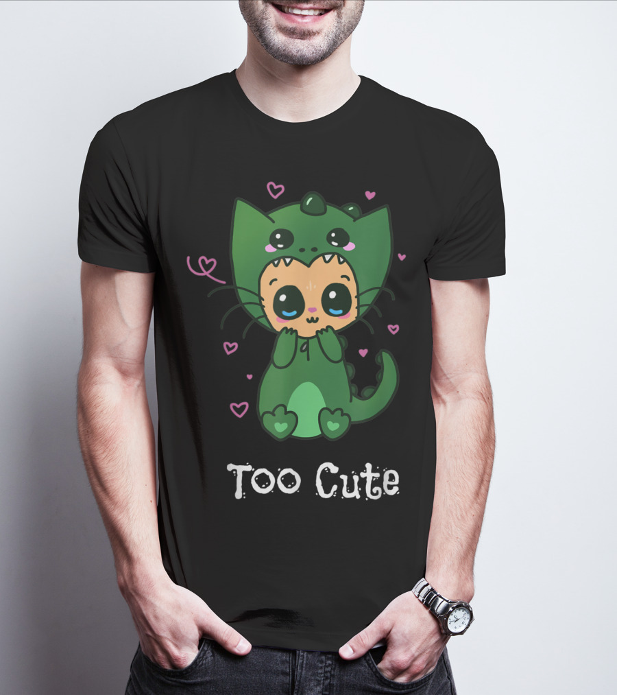 Too Cute Anime Chibi Kitten Dinosaur T-Shirt