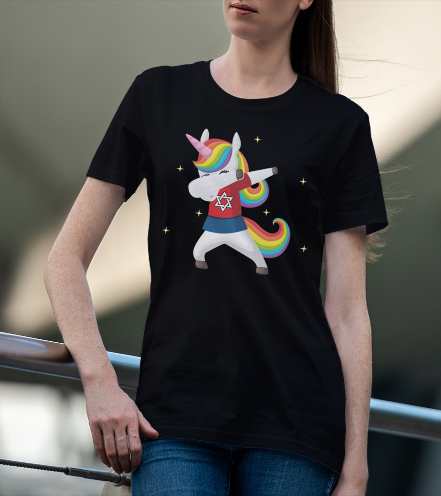Unicorn Dabbing Star Of David Jewnicorn Rainbow Mane T-Shirt