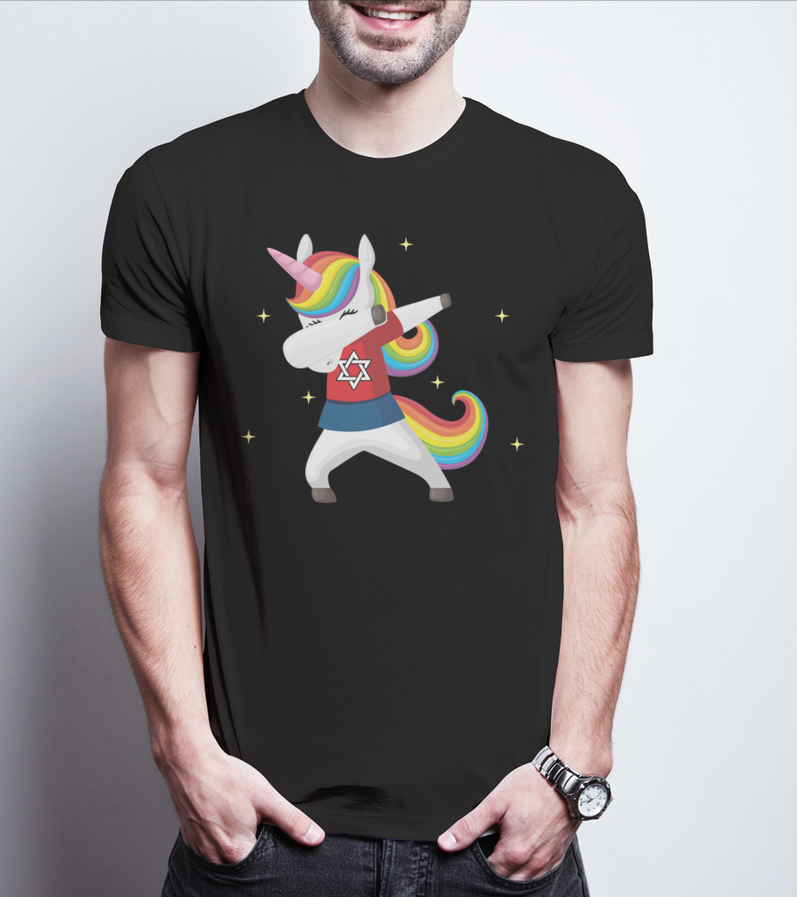 Unicorn Dabbing Star Of David Jewnicorn Rainbow Mane T-Shirt