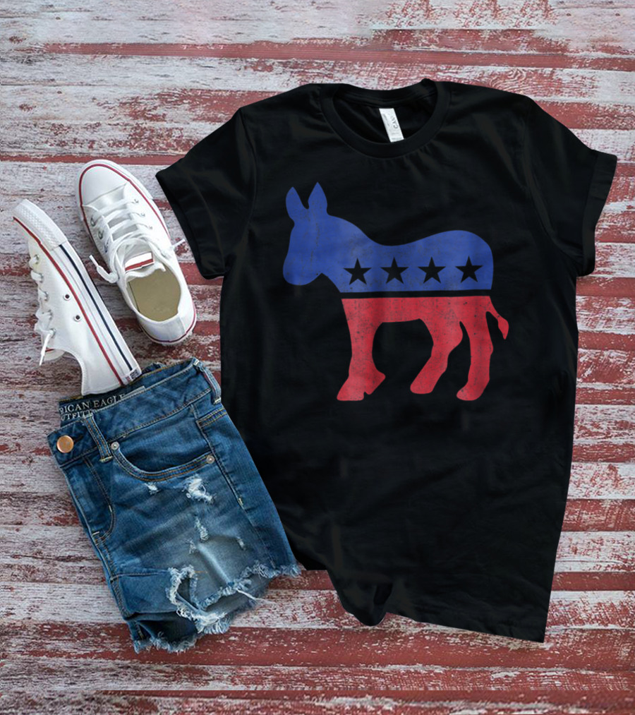 Democrat Donkey Vintage Look Democratic Supporter Iconic Red Blue Star T-Shirt
