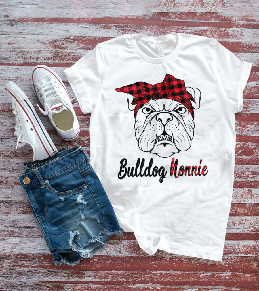 Bulldog Nonnie Plaid Red Bandana Costume T-Shirt