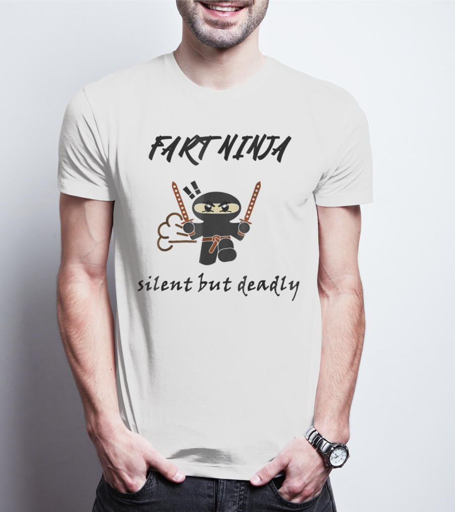 Fart Ninja Silent But Deadly Funny Cartoon Ninja With Swords And Fart Cloud T-Shirt