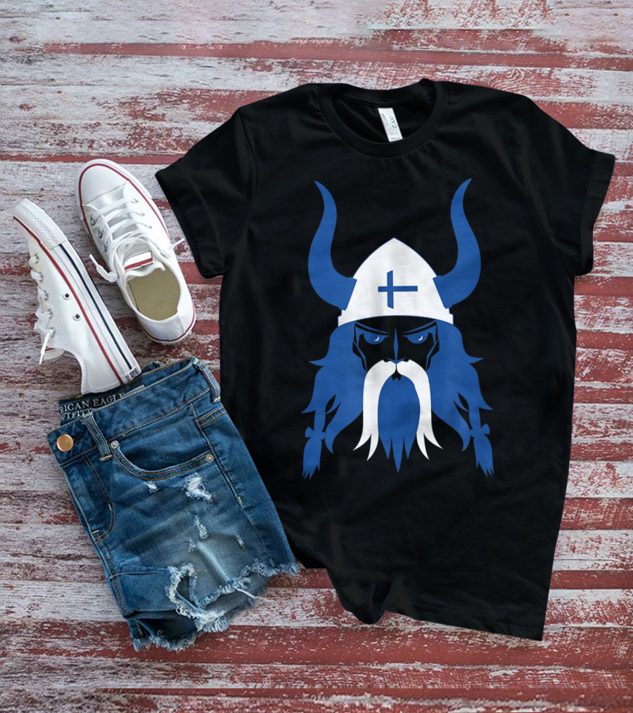 Finland Viking Nordic Scandinavian Warrior Blue Cross Helmet T-Shirt