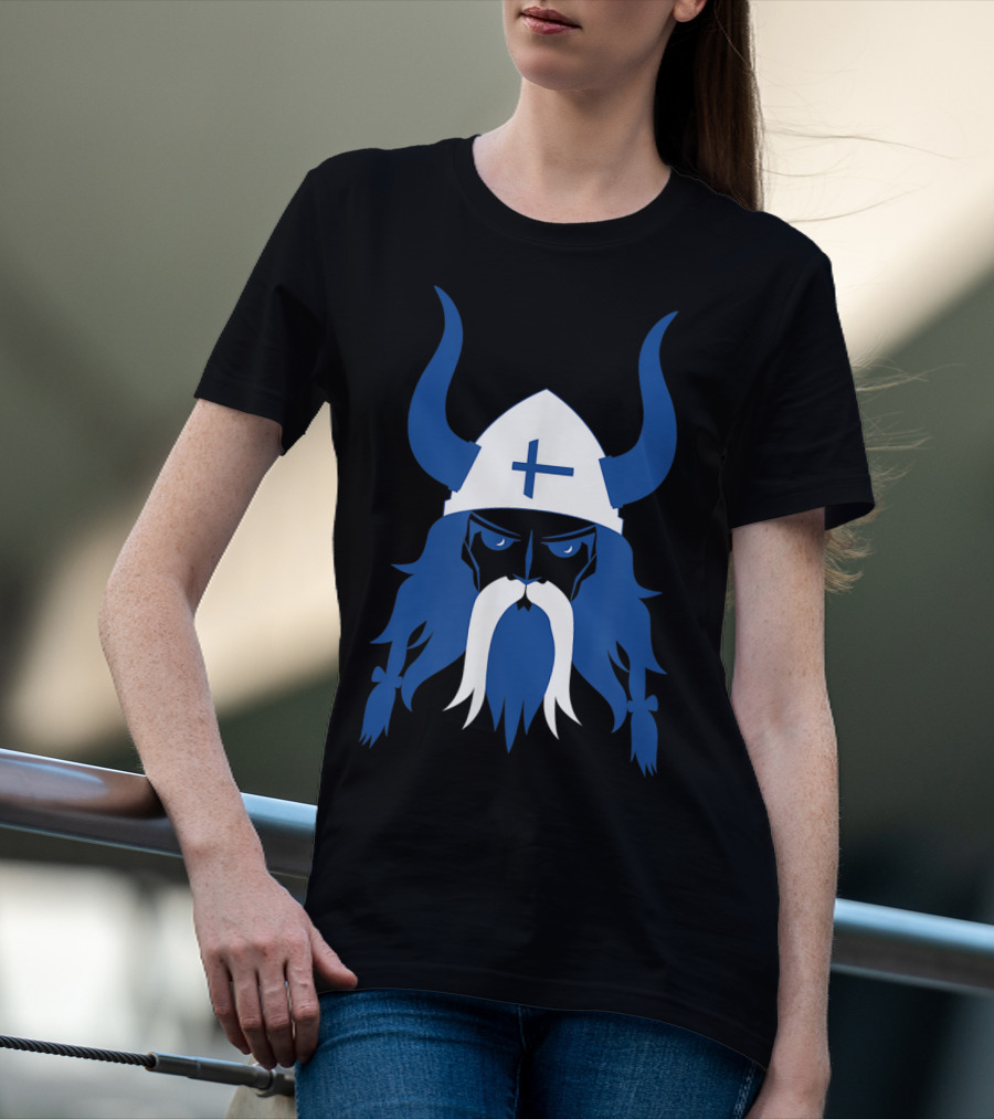 Finland Viking Nordic Scandinavian Warrior Blue Cross Helmet T-Shirt